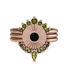 Minimal Tria Cora Yüzük - Peridot ve siyah zirkon 18 ayar rose altın yüzük #5mqina