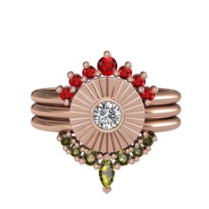 Garnet, beyaz zirkon ve peridot 14 ayar rose altın yüzük