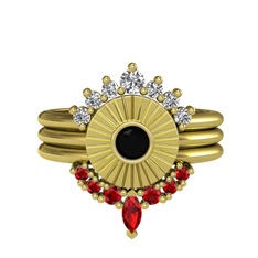Beyaz zirkon, siyah zirkon ve garnet 8 ayar altın yüzük