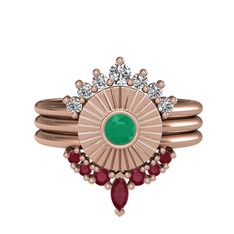 Minimal Tria Cora Yüzük - Swarovski, kök zümrüt ve kök yakut 14 ayar rose altın yüzük #6k1buf