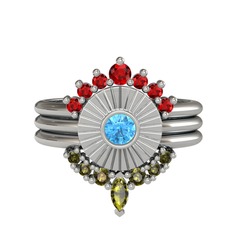 Minimal Tria Cora Yüzük - Garnet, akuamarin ve peridot 925 ayar gümüş yüzük #6ollaz