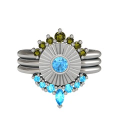 Peridot ve akuamarin 18 ayar beyaz altın yüzük