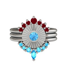 Kök yakut ve akuamarin 18 ayar beyaz altın yüzük