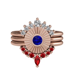 Minimal Tria Cora Yüzük - Swarovski, lab safir ve garnet 18 ayar rose altın yüzük #6talen