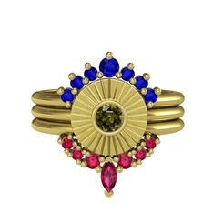 Minimal Tria Cora Yüzük - Lab safir, peridot ve rodolit garnet 8 ayar altın yüzük #6wzyff