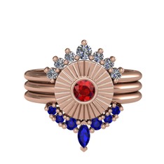 Pırlanta, garnet ve lab safir 18 ayar rose altın yüzük (0.42 karat)