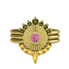 Peridot, pembe kuvars ve sitrin 925 ayar altın kaplama gümüş yüzük