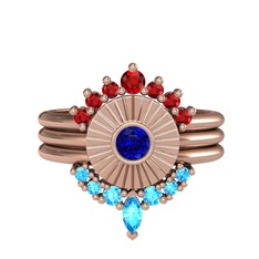 Minimal Tria Cora Yüzük - Garnet, lab safir ve akuamarin 8 ayar rose altın yüzük #7jlo4c