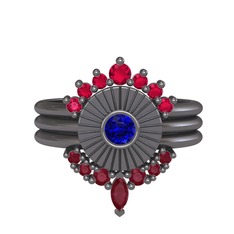 Minimal Tria Cora Yüzük - Rodolit garnet, lab safir ve kök yakut 925 ayar siyah rodyum kaplama gümüş yüzük #7litdm