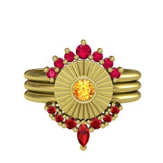 Minimal Tria Cora Yüzük - Rodolit garnet, sitrin ve garnet 14 ayar altın yüzük #7o7134