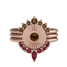 Dumanlı kuvars ve kök yakut 8 ayar rose altın yüzük