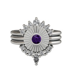 Minimal Tria Cora Yüzük - Beyaz zirkon, ametist ve swarovski 18 ayar beyaz altın yüzük #7vdbw8
