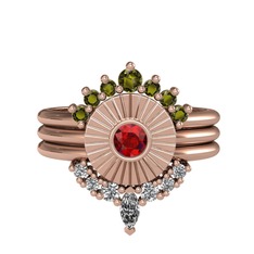 Peridot, garnet ve swarovski 8 ayar rose altın yüzük
