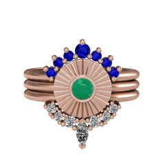 Minimal Tria Cora Yüzük - Lab safir, kök zümrüt ve swarovski 14 ayar rose altın yüzük #81sma2