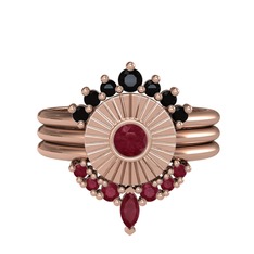 Minimal Tria Cora Yüzük - Siyah zirkon ve kök yakut 14 ayar rose altın yüzük #84kw89