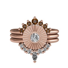 Dumanlı kuvars, beyaz zirkon ve swarovski 8 ayar rose altın yüzük