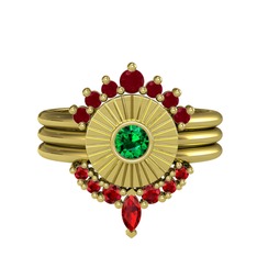 Kök yakut, yeşil kuvars ve garnet 14 ayar altın yüzük