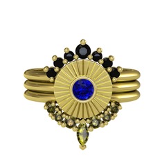 Minimal Tria Cora Yüzük - Siyah zirkon, lab safir ve peridot 14 ayar altın yüzük #89y92x