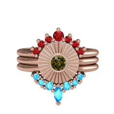Minimal Tria Cora Yüzük - Garnet, peridot ve akuamarin 18 ayar rose altın yüzük #8k33vd