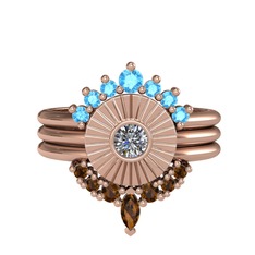 Minimal Tria Cora Yüzük - Akuamarin, pırlanta ve dumanlı kuvars 8 ayar rose altın yüzük (0.16 karat) #8qvh4c