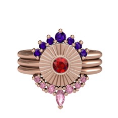 Ametist, garnet ve pembe kuvars 18 ayar rose altın yüzük