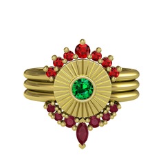 Minimal Tria Cora Yüzük - Garnet, yeşil kuvars ve kök yakut 8 ayar altın yüzük #8vwiql