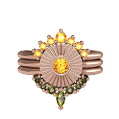 Minimal Tria Cora Yüzük - Sitrin ve peridot 18 ayar rose altın yüzük #93nekq