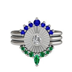 Minimal Tria Cora Yüzük - Lab safir, swarovski ve yeşil kuvars 925 ayar gümüş yüzük #956s20