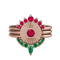 Rodolit garnet ve yeşil kuvars 8 ayar rose altın yüzük