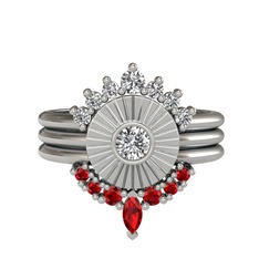 Swarovski, beyaz zirkon ve garnet 925 ayar gümüş yüzük