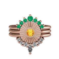 Kök zümrüt, sitrin ve swarovski 14 ayar rose altın yüzük