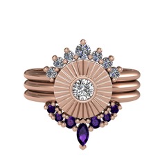 Minimal Tria Cora Yüzük - Pırlanta, swarovski ve ametist 14 ayar rose altın yüzük (0.42 karat) #9s88zf