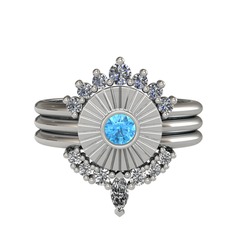 Minimal Tria Cora Yüzük - Pırlanta, akuamarin ve swarovski 8 ayar beyaz altın yüzük (0.42 karat) #9uhau7