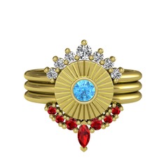 Minimal Tria Cora Yüzük - Beyaz zirkon, akuamarin ve garnet 925 ayar altın kaplama gümüş yüzük #9zagke