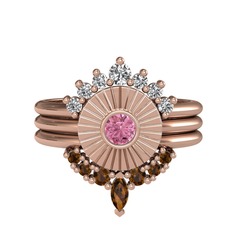 Swarovski, pembe kuvars ve dumanlı kuvars 18 ayar rose altın yüzük