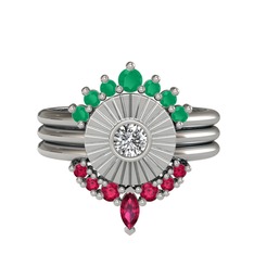 Kök zümrüt, beyaz zirkon ve rodolit garnet 925 ayar gümüş yüzük