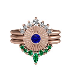 Minimal Tria Cora Yüzük - Swarovski, lab safir ve yeşil kuvars 18 ayar rose altın yüzük #achoba
