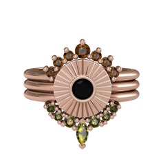 Dumanlı kuvars, siyah zirkon ve peridot 14 ayar rose altın yüzük