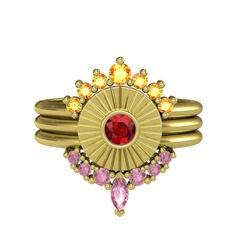 Sitrin, garnet ve pembe kuvars 14 ayar altın yüzük
