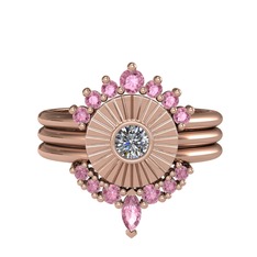 Minimal Tria Cora Yüzük - Pembe kuvars ve pırlanta 18 ayar rose altın yüzük (0.16 karat) #az6fhw