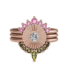 Minimal Tria Cora Yüzük - Pembe kuvars, beyaz zirkon ve peridot 925 ayar rose altın kaplama gümüş yüzük #azb3us