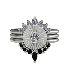 Minimal Tria Cora Yüzük - Pırlanta ve siyah zirkon 14 ayar beyaz altın yüzük (0.58 karat) #b057qm