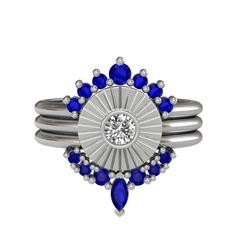 Lab safir ve swarovski 14 ayar beyaz altın yüzük