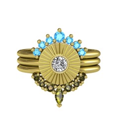 Minimal Tria Cora Yüzük - Akuamarin, swarovski ve peridot 14 ayar altın yüzük #b7ajfn