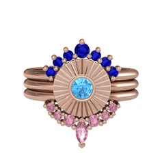Lab safir, akuamarin ve pembe kuvars 8 ayar rose altın yüzük