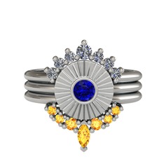 Minimal Tria Cora Yüzük - Pırlanta, lab safir ve sitrin 18 ayar beyaz altın yüzük (0.42 karat) #bf7u3m