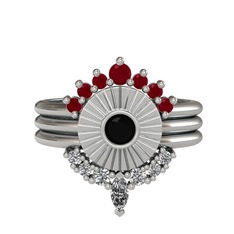 Kök yakut, siyah zirkon ve swarovski 18 ayar beyaz altın yüzük