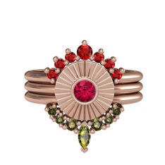 Minimal Tria Cora Yüzük - Garnet, rodolit garnet ve peridot 925 ayar rose altın kaplama gümüş yüzük #bknsp4
