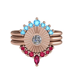 Minimal Tria Cora Yüzük - Akuamarin, pırlanta ve rodolit garnet 14 ayar rose altın yüzük (0.16 karat) #bmkl1o