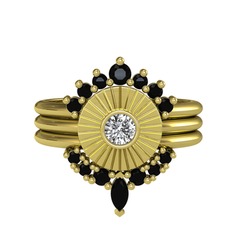 Siyah zirkon ve swarovski 925 ayar altın kaplama gümüş yüzük
